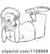 Clipart Outlined Boy Resting On His Belly And His Head Propped In His Hands Royalty Free Vector Illustration