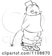 Clipart Outlined Boy Looking Back And Peeing Royalty Free Vector Illustration
