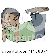 Clipart Happy Black Boy Resting On His Belly And His Head Propped In His Hands Royalty Free Vector Illustration