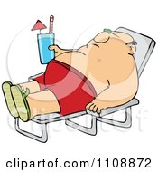 Chubby Man Sun Bathing And Holding A Beverage