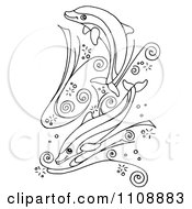 Poster, Art Print Of Black And White Dolphins Swimming In Swirl Waves