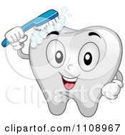 Clipart Happy Brushing Dental Tooth Mascot Royalty Free Vector Illustration by BNP Design Studio