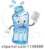 Happy Bottled Water Mascot Holding A Cap