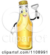 Clipart Happy Beer Bottle Mascot Holding An Opener Royalty Free Vector Illustration