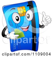 Happy Credit Card Mascot Holding Cash And A Thumb Up