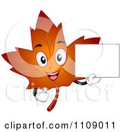 Happy Autumn Maple Leaf Mascot Holding A Sign
