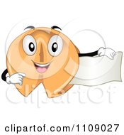 Clipart Happy Fortune Cookie Mascot Holding Out A Piece Of Paper Royalty Free Vector Illustration by BNP Design Studio