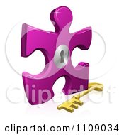 Clipart 3d Purple Puzzle Piece Lock With A Skeleton Key Royalty Free Vector Illustration