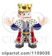 Clipart Happy King Waving With Both Hands Royalty Free Vector Illustration