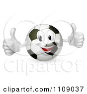 Clipart Happy Soccer Ball Mascot Holding Two Thumbs Up Royalty Free Vector Illustration