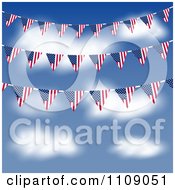 American Flag Bunting Banners Spanning A Blue Sky With Clouds