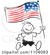 Sticker Boy Running With An American Flag
