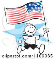 Sticker Boy Running With An American Flag Over A Blue Star