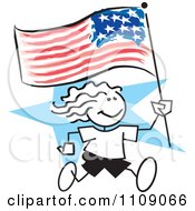 Poster, Art Print Of Sticker Girl Running With An American Flag Over A Blue Star