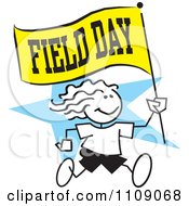 Sticker Girl Running With A Field Day Flag Over A Blue Star