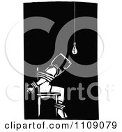 Poster, Art Print Of Man Being Tortured And Tied To A Chair Black And White Woodcut