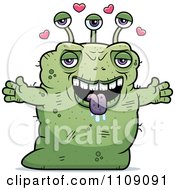 Clipart Ugly Green Alien With Open Arms Royalty Free Vector Illustration
