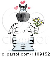 Clipart Amorous Zebra Holding Flowers Royalty Free Vector Illustration