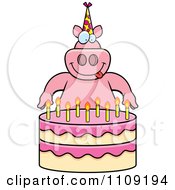 Poster, Art Print Of Pig Making A Wish Over Candles On A Birthday Cake
