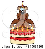 Bear Making A Wish Over Candles On A Birthday Cake