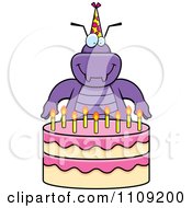 Poster, Art Print Of Purple Bug With A Birthday Cake