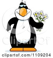Poster, Art Print Of Amorous Penguin Holding Flowers