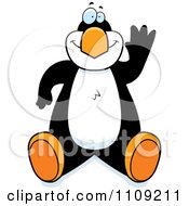 Clipart Penguin Sitting And Waving Royalty Free Vector Illustration by Cory Thoman