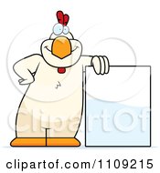 Poster, Art Print Of White Chicken Leaning On A Sign