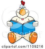 Clipart White Chicken Sitting And Reading Royalty Free Vector Illustration