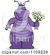 Clipart Purple Bug Holding Flowers Royalty Free Vector Illustration