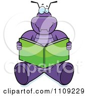 Clipart Purple Bug Reading Royalty Free Vector Illustration