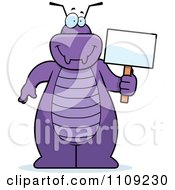 Clipart Purple Bug Holding A Sign Royalty Free Vector Illustration