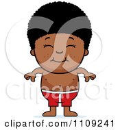 Clipart Happy Black Boy In Swim Trunks Royalty Free Vector Illustration