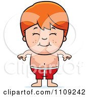 Happy Red Haired Boy In Swim Trunks