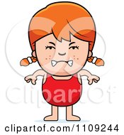 Clipart Angry Red Haired Girl In A Bathing Suit Royalty Free Vector Illustration