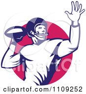 Poster, Art Print Of Retro American Football Player Quaterback Throwing The Ball Over A Circle