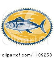Poster, Art Print Of Retro Bluefin Tuna Fish Over A Yellow Oval