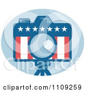 Poster, Art Print Of Retro American Camera With Stars And Stripes Over A Blue Oval