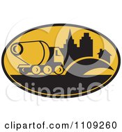 Clipart Retro Cement Truck And Building In An Oval Royalty Free Vector Illustration
