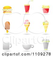 Poster, Art Print Of Fast Food Beverage And Ice Cream Icons With Shadows