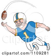 Poster, Art Print Of Caucasian American Football Player Receiver In A Blue Jersey Catching A Ball