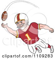 Poster, Art Print Of Caucasian American Football Player Receiver In A Burgundy Jersey Catching A Ball