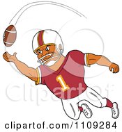 Poster, Art Print Of Black American Football Player Receiver In A Burgundy Jersey Catching A Ball