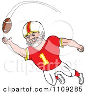 Poster, Art Print Of Caucasian American Football Player Receiver In A Red Jersey Catching A Ball