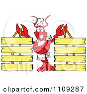 Clipart Chef Lobster Holding Up Six Menu Shingles Royalty Free Vector Illustration by LaffToon