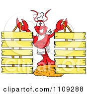 Clipart Chef Lobster Holding Up Eight Menu Shingles Royalty Free Vector Illustration by LaffToon