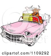 Poster, Art Print Of Barbeque Delivery Bull Driving A Pink Cadillac Convertible