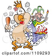 Poster, Art Print Of King Chicken Carrying A Drumstick And Being Set On Fire By A Joker