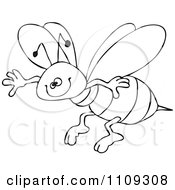 Poster, Art Print Of Outlined Happy Honey Bee Grinning And Flying