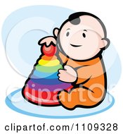 Clipart Happy Baby Playing With Toy Rings Over Blue Royalty Free Vector Illustration by Vector Tradition SM